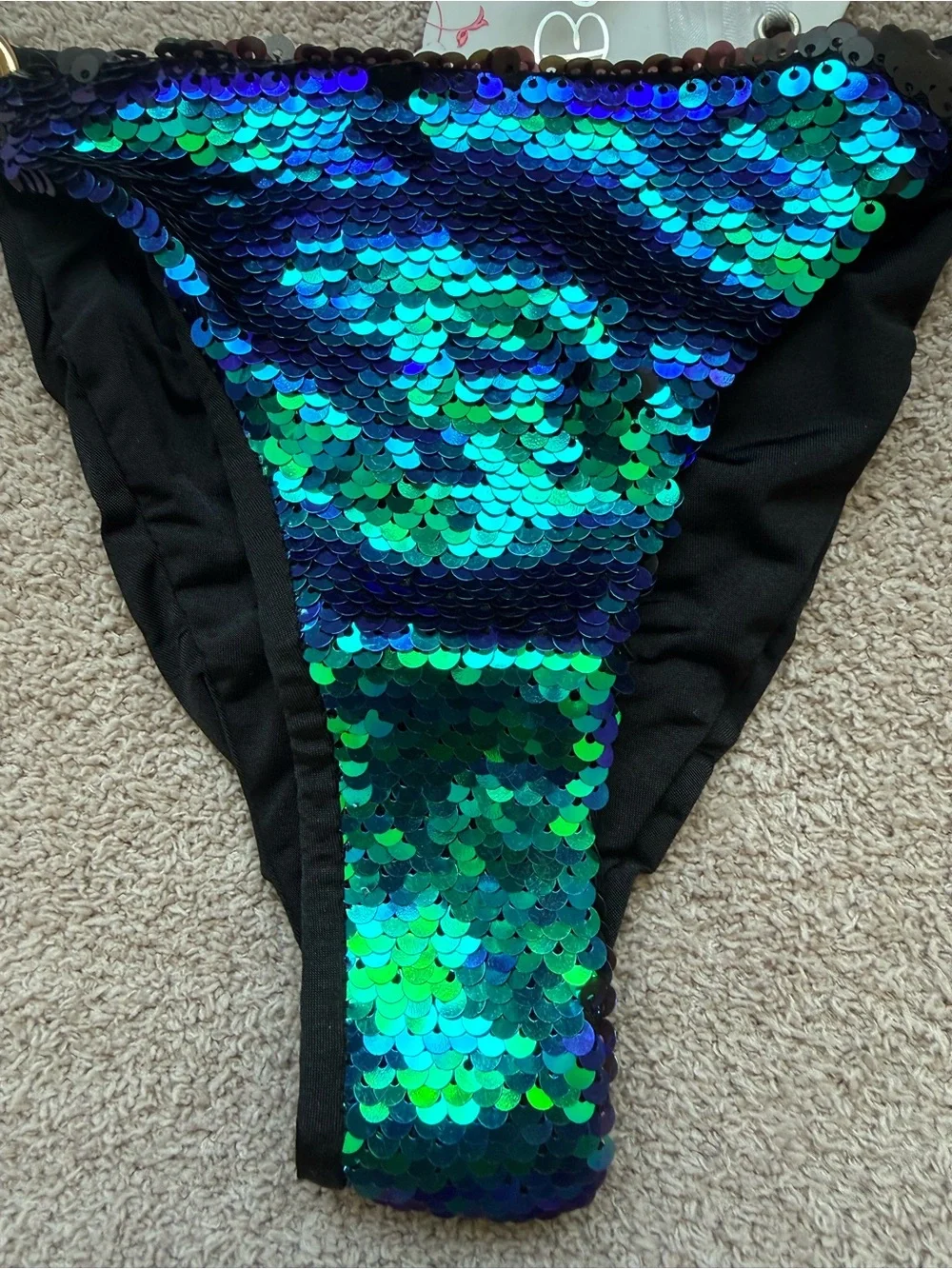 NEW - BEACH BUNNY x REVOLVE - Ariel Tie Side Skimpy - MERMAID BLUE/GREEN OMBRE - Picture 3 of 12